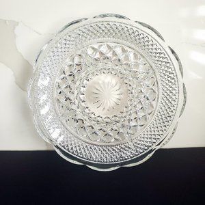 VTG Pressed Glass Tray Divided Serving Platter Scalloped Edge Lattice Pattern